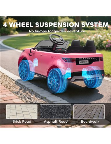AIYAPLAY Land Rover Discovery Licensed 12V Kids Electric Car with Remote, 4 Wheel Suspension, Slow Start, Lights, Music, Pink