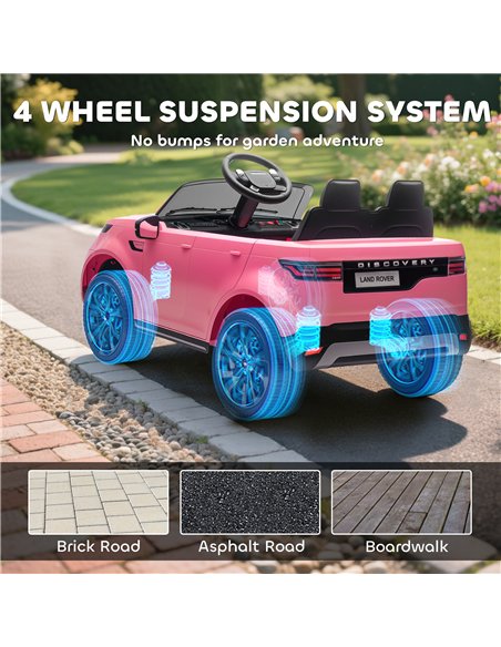 AIYAPLAY Land Rover Discovery Licensed 12V Kids Electric Car with Remote, 4 Wheel Suspension, Slow Start, Lights, Music, Pink - pic 175618 | FastDaddyshop