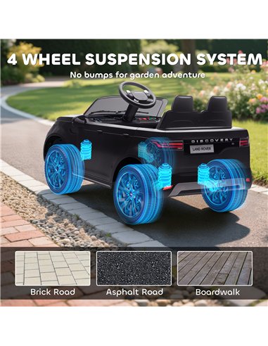 AIYAPLAY Land Rover Discovery Licensed 12V Kids Electric Car with Remote, 4 Wheel Suspension, Slow Start, Lights, Music, Black