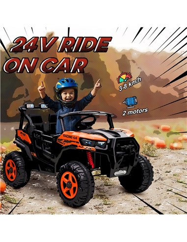 AIYAPLAY 24V Electric Ride on Car, 2-Seater Electric Car for Kids with Remote, Bluetooth, Soft Start, Suspension Spring, Orange