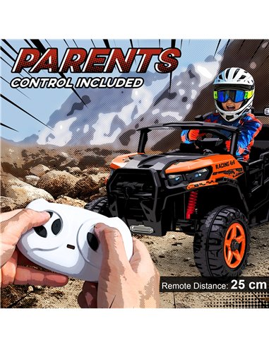 AIYAPLAY 24V Electric Ride on Car, 2-Seater Electric Car for Kids with Remote, Bluetooth, Soft Start, Suspension Spring, Orange