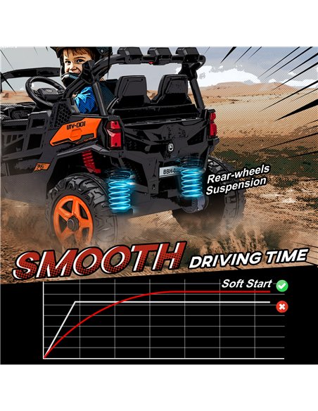 AIYAPLAY 24V Electric Ride on Car, 2-Seater Electric Car for Kids with Remote, Bluetooth, Soft Start, Suspension Spring, Orange - pic 175638 | FastDaddyshop