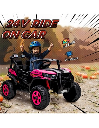 AIYAPLAY 24V Electric Ride on Car, 2-Seater Electric Car for Kids with Remote, Bluetooth, Soft Start, Suspension Spring, Pink