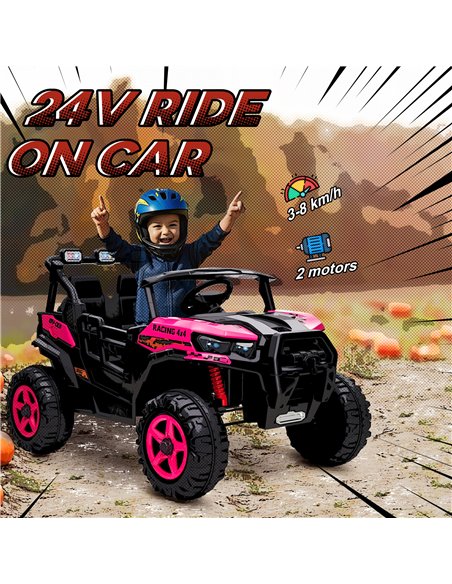 AIYAPLAY 24V Electric Ride on Car, 2-Seater Electric Car for Kids with Remote, Bluetooth, Soft Start, Suspension Spring, Pink - pic 175653 | FastDaddyshop