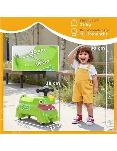 AIYAPLAY Kids Ride On Car, Dinosaur Foot to Floor Slider with Storage, Toddler Walker with Light, Sounds, Green