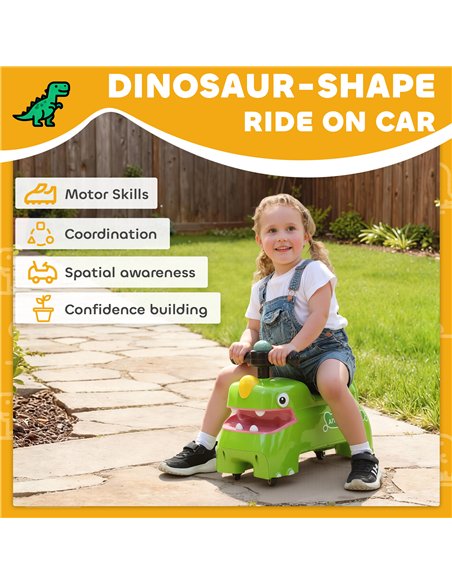 AIYAPLAY Kids Ride On Car, Dinosaur Foot to Floor Slider with Storage, Toddler Walker with Light, Sounds, Green - pic 175662 | FastDaddyshop