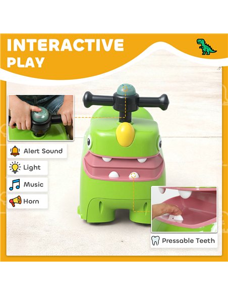 AIYAPLAY Kids Ride On Car, Dinosaur Foot to Floor Slider with Storage, Toddler Walker with Light, Sounds, Green - pic 175663 | FastDaddyshop
