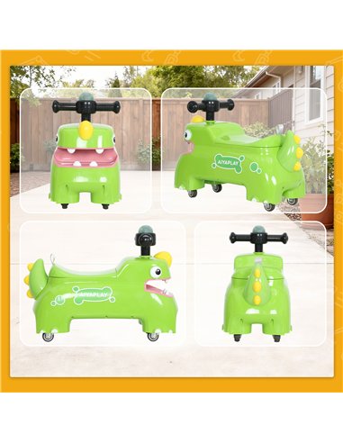 AIYAPLAY Kids Ride On Car, Dinosaur Foot to Floor Slider with Storage, Toddler Walker with Light, Sounds, Green