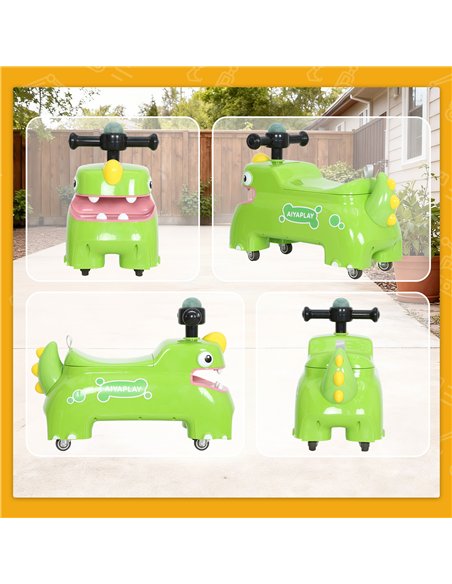 AIYAPLAY Kids Ride On Car, Dinosaur Foot to Floor Slider with Storage, Toddler Walker with Light, Sounds, Green - pic 175666 | FastDaddyshop