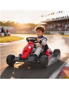 AIYAPLAY 24V Electric Go Kart, Drift Kart with Adjustable Seat, Slow Start, 5-Point Harness, Music, Horn, for 6-12 Years, Red 2