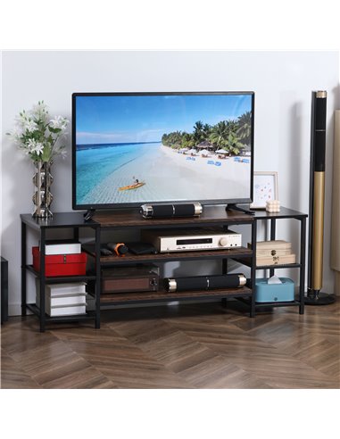 Homcom 1400mm Industrial-Style Open Shelf TV Stand, Brown & Black