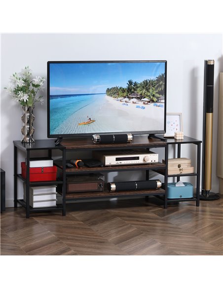Homcom 1400mm Industrial-Style Open Shelf TV Stand, Brown & Black - pic 17567 | FastDaddyshop