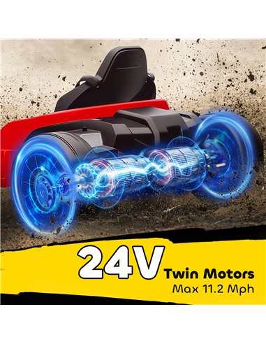 AIYAPLAY 24V Electric Go Kart, Drift Kart with Adjustable Seat, Slow Start, 5-Point Harness, Music, Horn, for 6-12 Years, Red