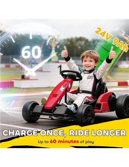 AIYAPLAY 24V Electric Go Kart, Drift Kart with Adjustable Seat, Slow Start, 5-Point Harness, Music, Horn, for 6-12 Years, Red - pic 175672 | FastDaddyshop
