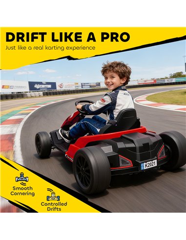 AIYAPLAY 24V Electric Go Kart, Drift Kart with Adjustable Seat, Slow Start, 5-Point Harness, Music, Horn, for 6-12 Years, Red