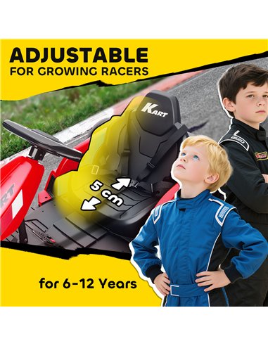 AIYAPLAY 24V Electric Go Kart, Drift Kart with Adjustable Seat, Slow Start, 5-Point Harness, Music, Horn, for 6-12 Years, Red