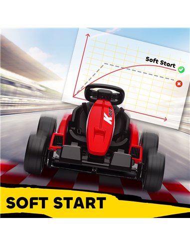 AIYAPLAY 24V Electric Go Kart, Drift Kart with Adjustable Seat, Slow Start, 5-Point Harness, Music, Horn, for 6-12 Years, Red