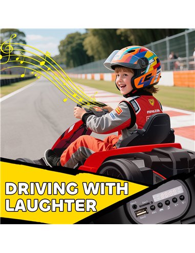AIYAPLAY 24V Electric Go Kart, Drift Kart with Adjustable Seat, Slow Start, 5-Point Harness, Music, Horn, for 6-12 Years, Red