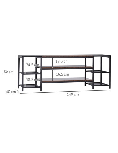 Homcom 1400mm Industrial-Style Open Shelf TV Stand, Brown & Black