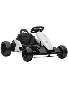 AIYAPLAY 24V Electric Go Kart, Drift Kart with Adjustable Seat, Slow Start, 5-Point Harness, Music, Horn, for 6-12 Years, White