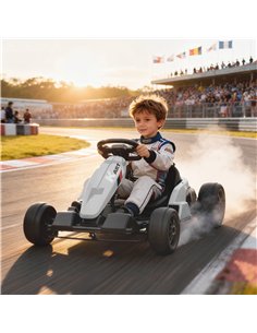 AIYAPLAY 24V Electric Go Kart, Drift Kart with Adjustable Seat, Slow Start, 5-Point Harness, Music, Horn, for 6-12 Years, White 2