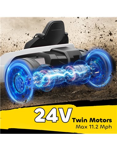 AIYAPLAY 24V Electric Go Kart, Drift Kart with Adjustable Seat, Slow Start, 5-Point Harness, Music, Horn, for 6-12 Years, White