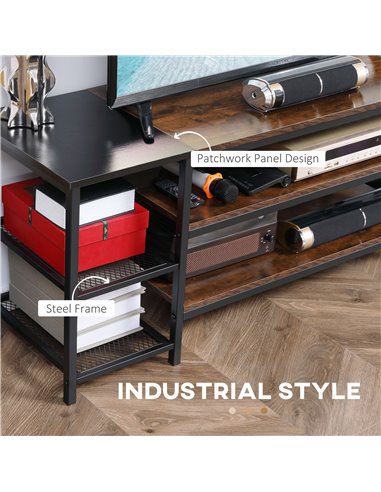 Homcom 1400mm Industrial-Style Open Shelf TV Stand, Brown & Black
