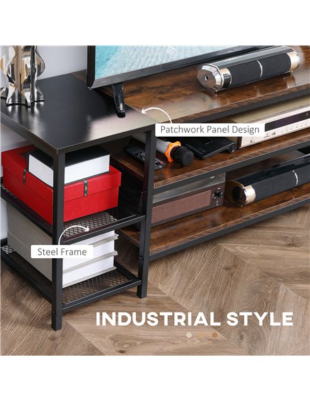 Homcom 1400mm Industrial-Style Open Shelf TV Stand, Brown & Black - pic 17569 | FastDaddyshop