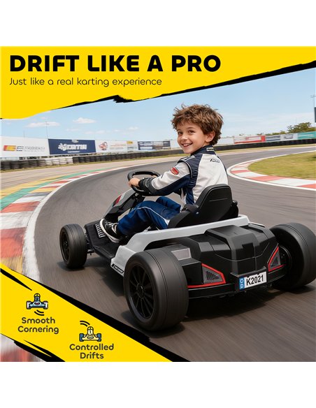 AIYAPLAY 24V Electric Go Kart, Drift Kart with Adjustable Seat, Slow Start, 5-Point Harness, Music, Horn, for 6-12 Years, White - pic 175691 | FastDaddyshop
