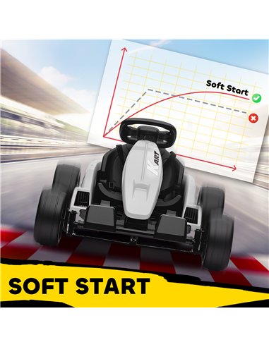 AIYAPLAY 24V Electric Go Kart, Drift Kart with Adjustable Seat, Slow Start, 5-Point Harness, Music, Horn, for 6-12 Years, White