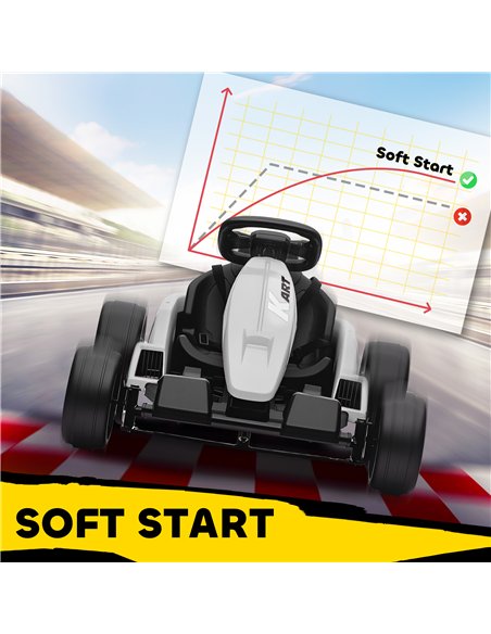 AIYAPLAY 24V Electric Go Kart, Drift Kart with Adjustable Seat, Slow Start, 5-Point Harness, Music, Horn, for 6-12 Years, White - pic 175693 | FastDaddyshop