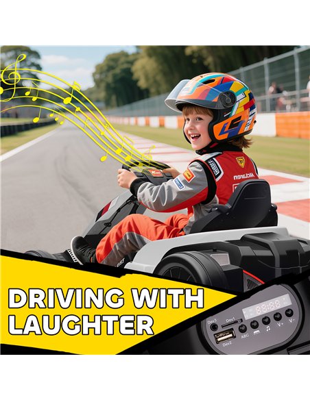 AIYAPLAY 24V Electric Go Kart, Drift Kart with Adjustable Seat, Slow Start, 5-Point Harness, Music, Horn, for 6-12 Years, White - pic 175694 | FastDaddyshop