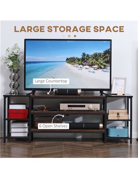 Homcom 1400mm Industrial-Style Open Shelf TV Stand, Brown & Black - pic 17570 | FastDaddyshop