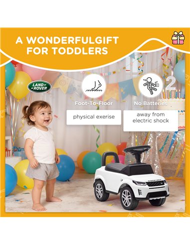 AIYAPLAY Land Rover Licensed Toddler Ride on Car with Horn, Engine Sounds, Under-Seat Storage, for 18-36 Months, White