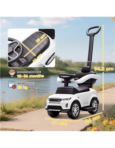 AIYAPLAY Land Rover Discovery Licensed Baby Push Car, 2-in-1 Ride on Car with Push Handle and Safety Guardrail, White