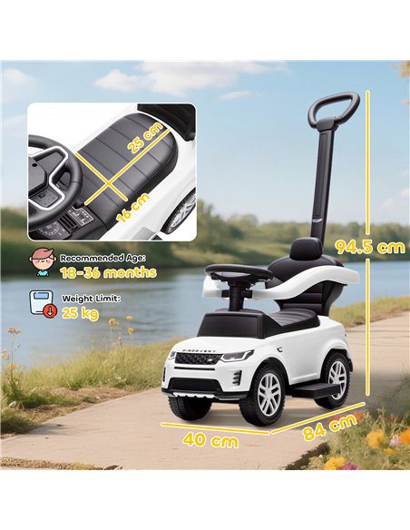 AIYAPLAY Land Rover Discovery Licensed Baby Push Car, 2-in-1 Ride on Car with Push Handle and Safety Guardrail, White - pic 175715 | FastDaddyshop