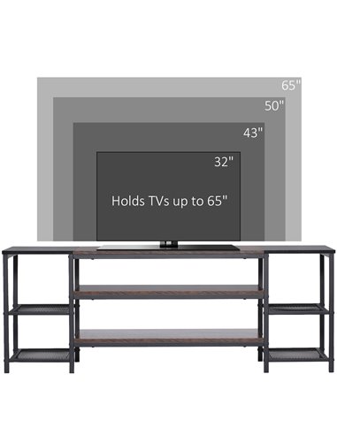 HOMCOM TV Unit Cabinet for TVs up to 65 Inches, Industrial TV Stand with Storage Shelves for Living Room, Brown and Black