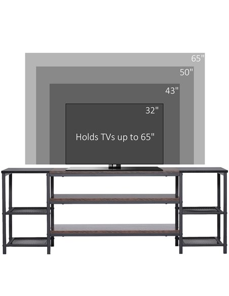 HOMCOM TV Unit Cabinet for TVs up to 65 Inches, Industrial TV Stand with Storage Shelves for Living Room, Brown and Black - pic 17572 | FastDaddyshop