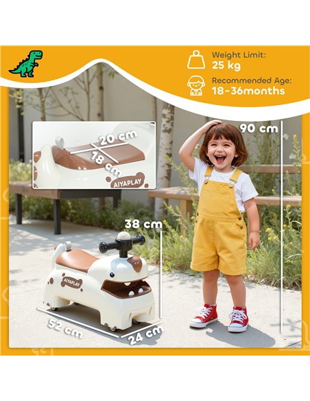 AIYAPLAY Kids Ride On Car, Dinosaur Foot to Floor Slider with Storage, Toddler Walker with Light, Sounds, Cream - pic 175724 | FastDaddyshop