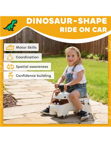 AIYAPLAY Kids Ride On Car, Dinosaur Foot to Floor Slider with Storage, Toddler Walker with Light, Sounds, Cream