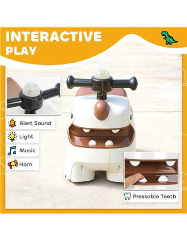 AIYAPLAY Kids Ride On Car, Dinosaur Foot to Floor Slider with Storage, Toddler Walker with Light, Sounds, Cream