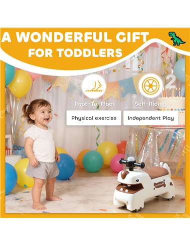 AIYAPLAY Kids Ride On Car, Dinosaur Foot to Floor Slider with Storage, Toddler Walker with Light, Sounds, Cream