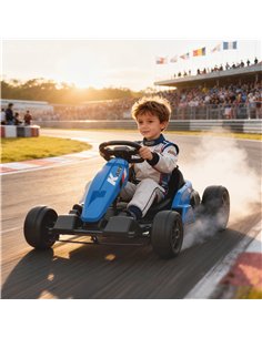 AIYAPLAY 24V Electric Go Kart, Drift Kart with Adjustable Seat, Slow Start, 5-Point Harness, Music, Horn, for 6-12 Years, Blue 2