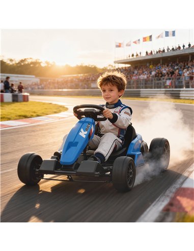 AIYAPLAY 24V Electric Go Kart, Drift Kart with Adjustable Seat, Slow Start, 5-Point Harness, Music, Horn, for 6-12 Years, Blue
