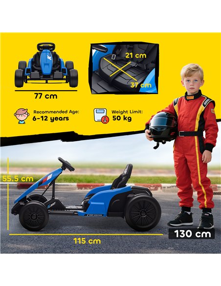 AIYAPLAY 24V Electric Go Kart, Drift Kart with Adjustable Seat, Slow Start, 5-Point Harness, Music, Horn, for 6-12 Years, Blue - pic 175742 | FastDaddyshop