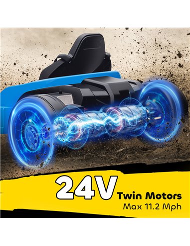 AIYAPLAY 24V Electric Go Kart, Drift Kart with Adjustable Seat, Slow Start, 5-Point Harness, Music, Horn, for 6-12 Years, Blue