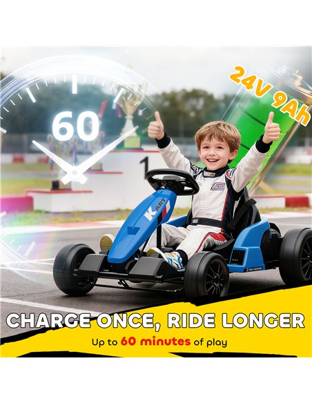 AIYAPLAY 24V Electric Go Kart, Drift Kart with Adjustable Seat, Slow Start, 5-Point Harness, Music, Horn, for 6-12 Years, Blue - pic 175744 | FastDaddyshop