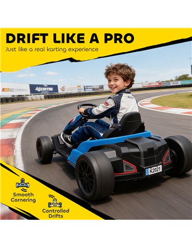 AIYAPLAY 24V Electric Go Kart, Drift Kart with Adjustable Seat, Slow Start, 5-Point Harness, Music, Horn, for 6-12 Years, Blue