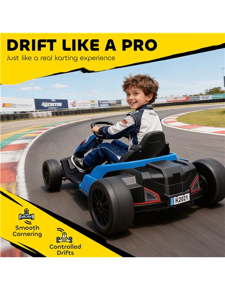 AIYAPLAY 24V Electric Go Kart, Drift Kart with Adjustable Seat, Slow Start, 5-Point Harness, Music, Horn, for 6-12 Years, Blue - pic 175745 | FastDaddyshop