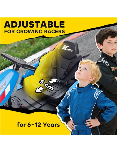 AIYAPLAY 24V Electric Go Kart, Drift Kart with Adjustable Seat, Slow Start, 5-Point Harness, Music, Horn, for 6-12 Years, Blue - pic 175746 | FastDaddyshop